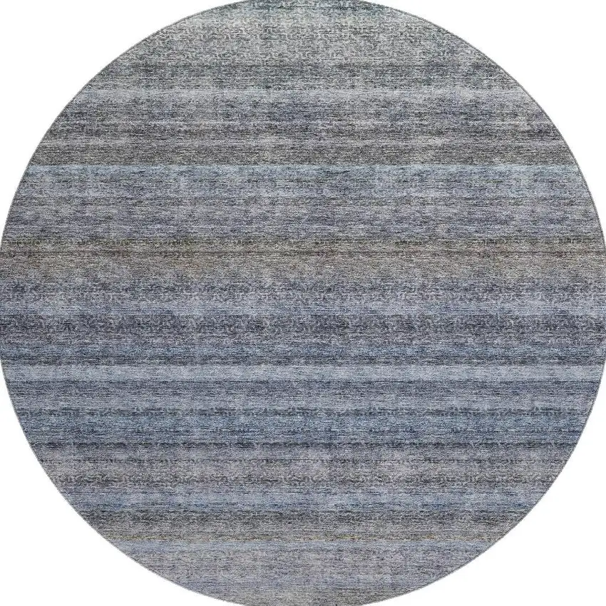 8' Blue And Gray Striped Washable Round Rug With UV Protection Photo 3