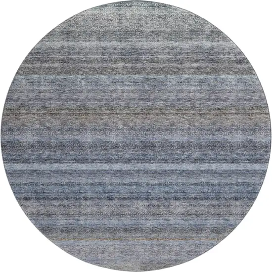 8' Blue And Gray Striped Washable Round Rug With UV Protection Photo 1