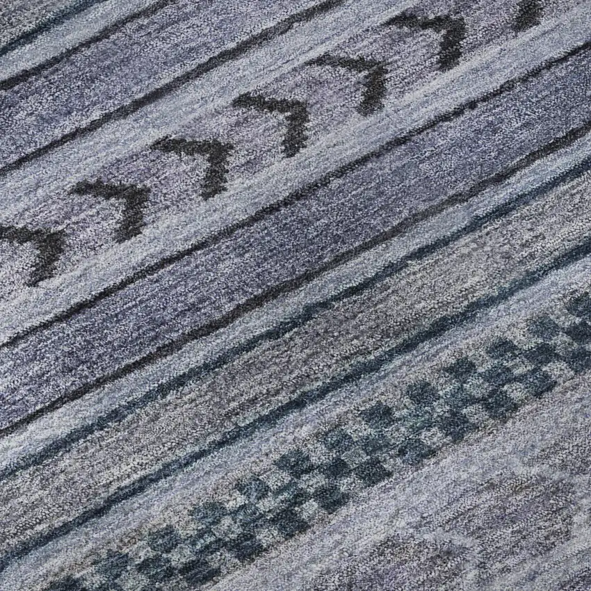 8' Blue And Gray Striped Washable Round Rug With UV Protection Photo 7