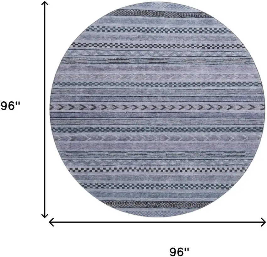 8' Blue And Gray Striped Washable Round Rug With UV Protection Photo 8