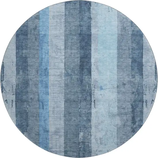 8' Blue And Gray Striped Washable Round Rug With UV Protection Photo 1