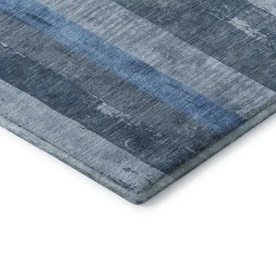 8' Blue And Gray Striped Washable Round Rug With UV Protection Photo 6
