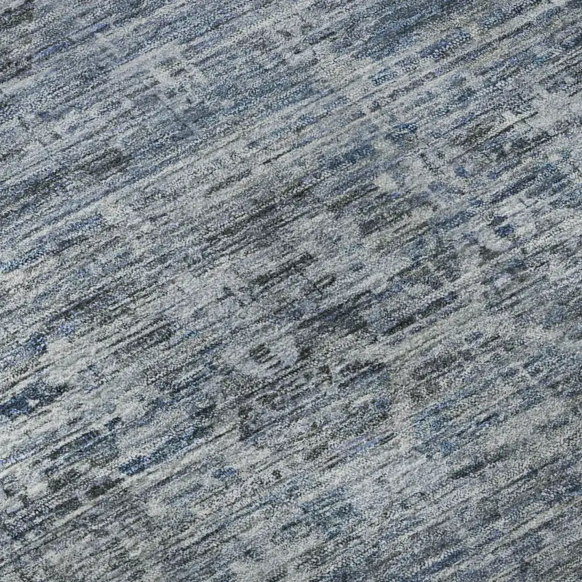 8' Blue And Gray Striped Washable Round Rug With UV Protection Photo 8