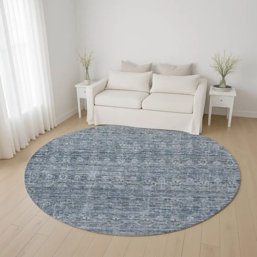 8' Blue And Gray Striped Washable Round Rug With UV Protection Photo 4