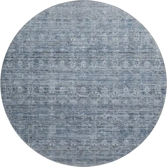 8' Blue And Gray Striped Washable Round Rug With UV Protection Photo 1