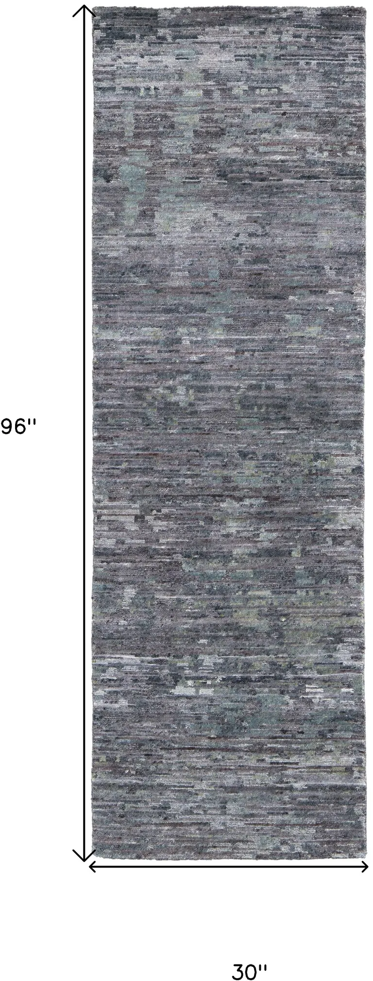 8' Blue And Gray Wool Abstract Hand Knotted Runner Rug Photo 5
