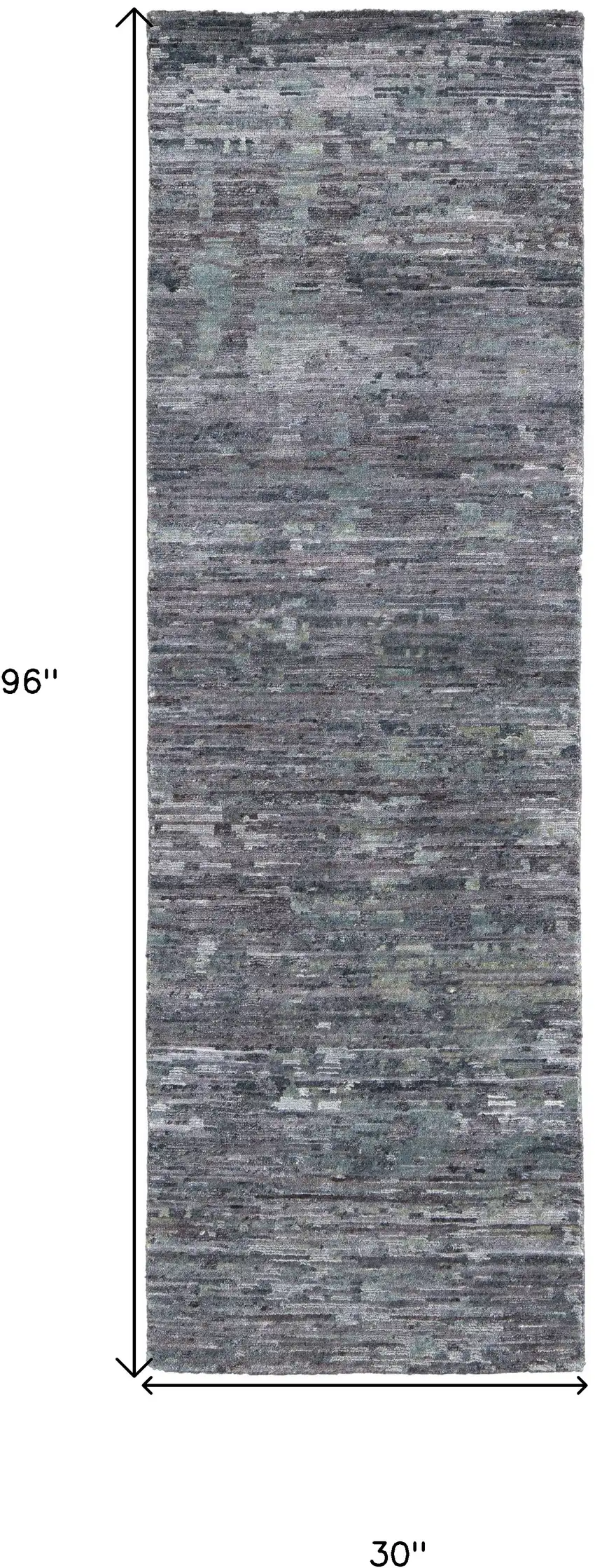 8' Blue And Gray Wool Abstract Hand Knotted Runner Rug Photo 6