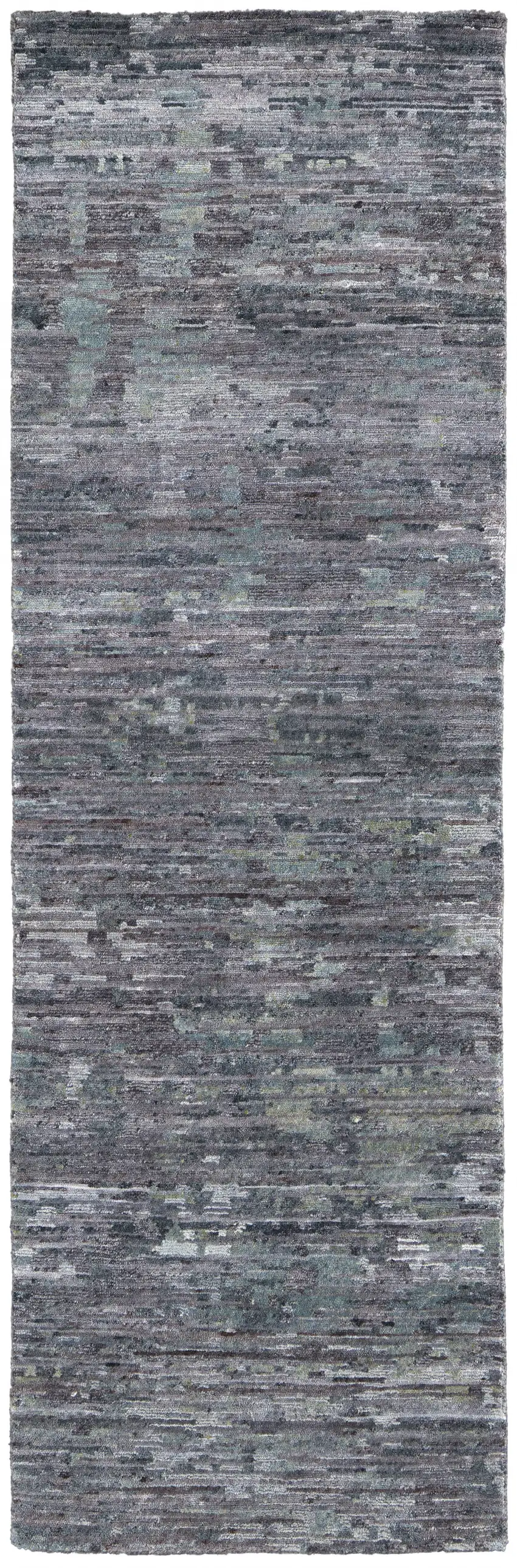 8' Blue And Gray Wool Abstract Hand Knotted Runner Rug Photo 1