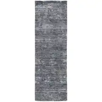 Photo of 8' Blue And Gray Wool Abstract Hand Knotted Runner Rug