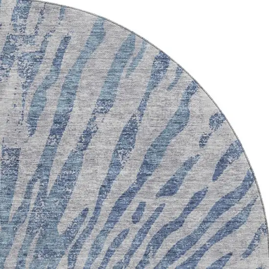 8' Blue And Gray Zebra Print Washable Round Rug With UV Protection Photo 3