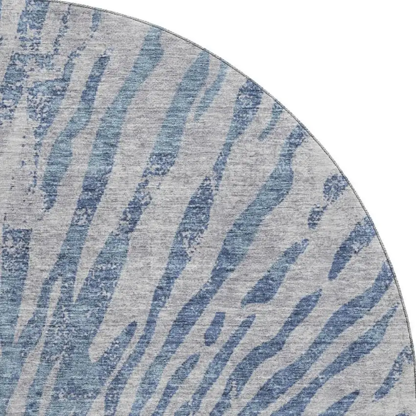 8' Blue And Gray Zebra Print Washable Round Rug With UV Protection Photo 3