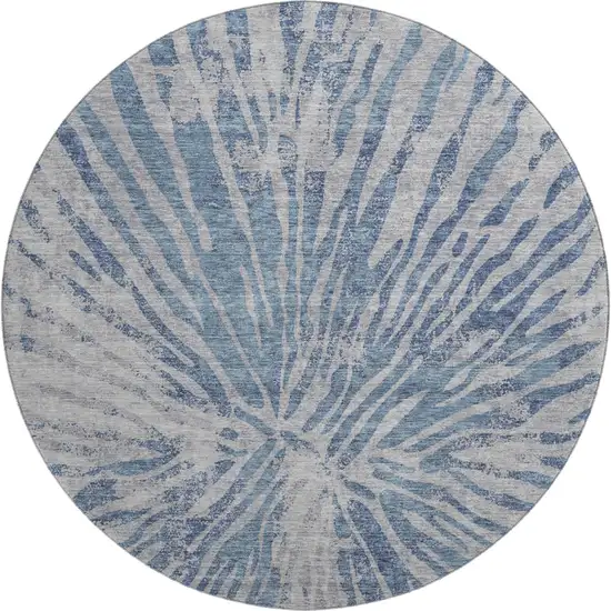 8' Blue And Gray Zebra Print Washable Round Rug With UV Protection Photo 1