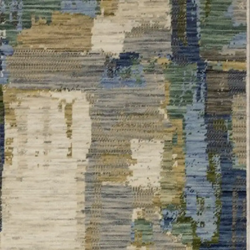 12' Blue And Green Abstract Runner Rug With Fringe Photo 7