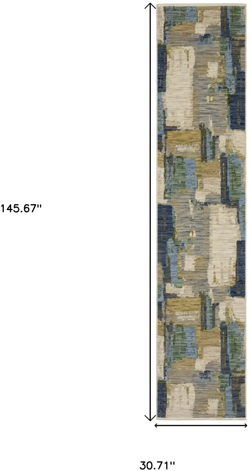12' Blue And Green Abstract Runner Rug With Fringe Photo 3