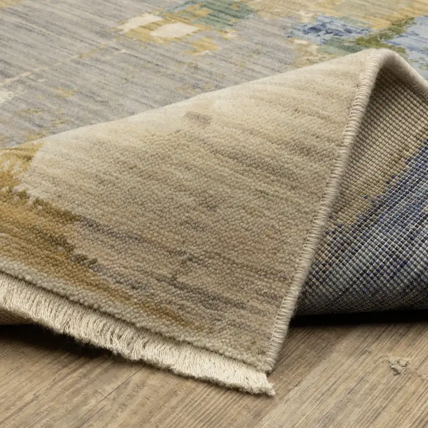 12' Blue And Green Abstract Runner Rug With Fringe Photo 9