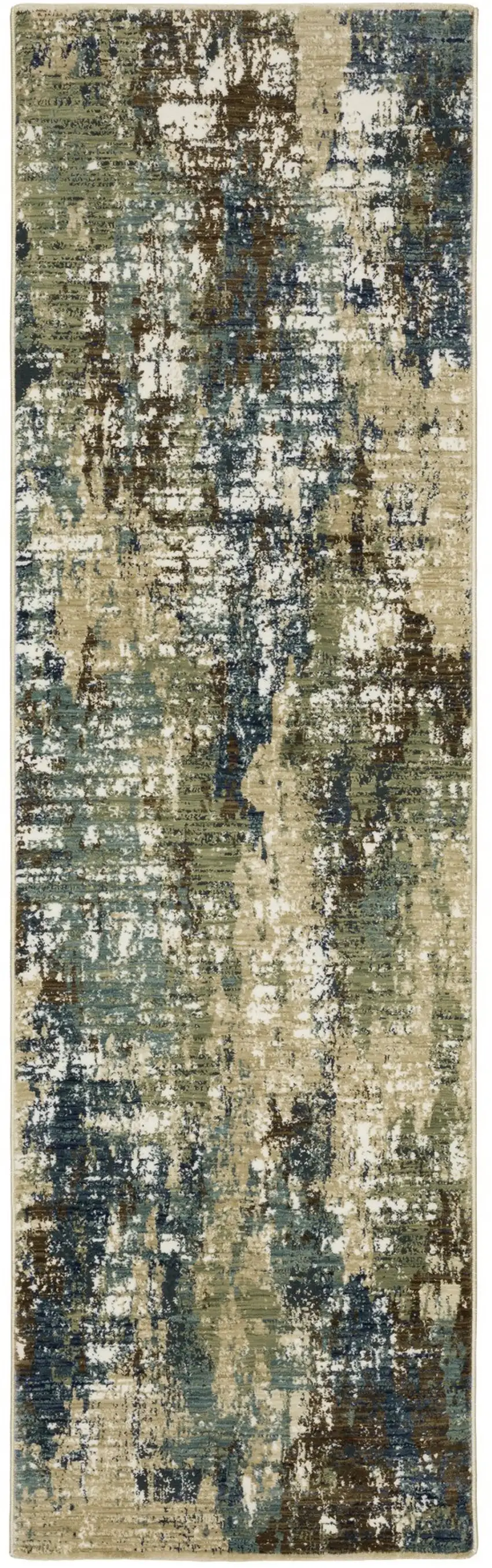 8' Blue And Green Abstract Runner Rug Photo 4
