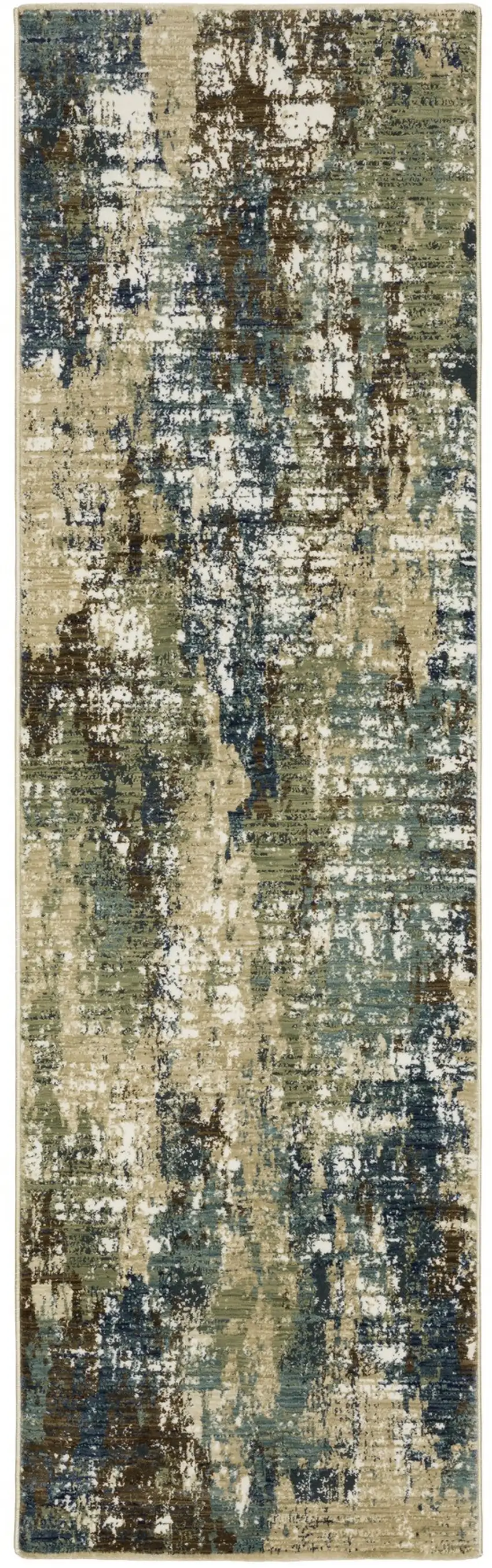 8' Blue And Green Abstract Runner Rug Photo 2