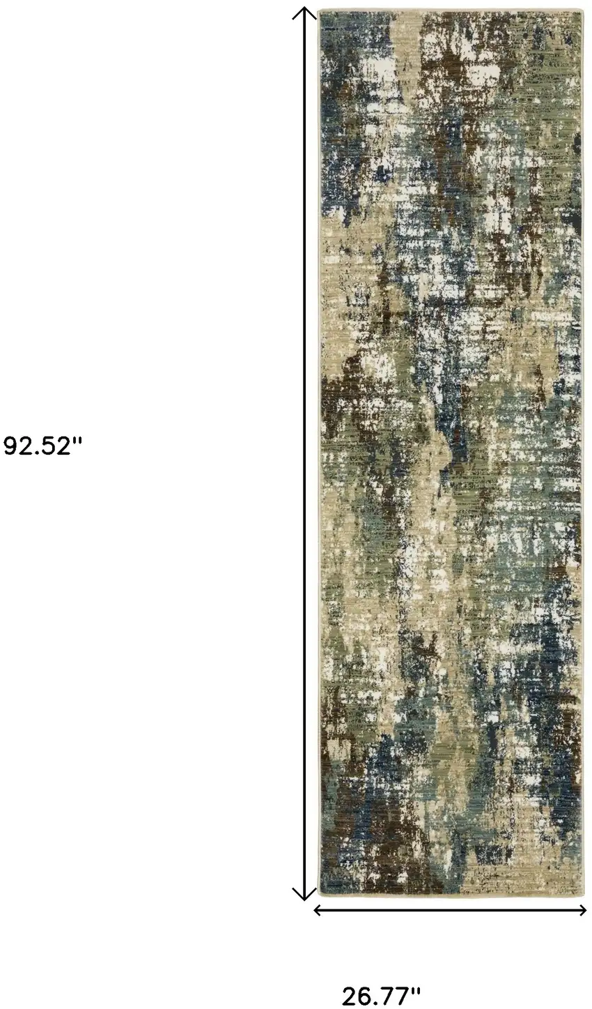 8' Blue And Green Abstract Runner Rug Photo 3