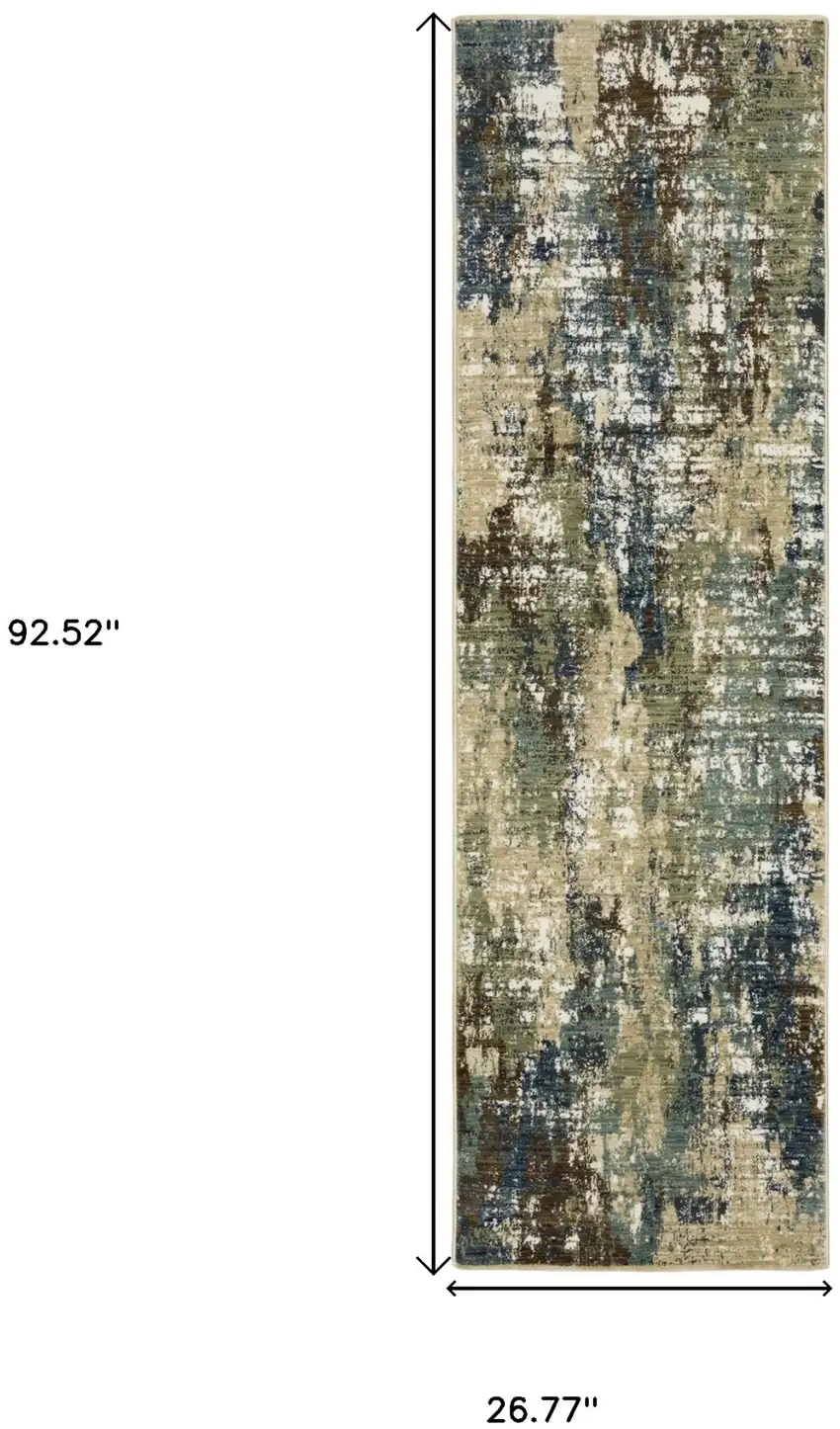 8' Blue And Green Abstract Runner Rug Photo 3