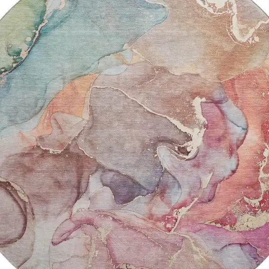 8' Blue And Green Abstract Washable Round Rug With UV Protection Photo 3