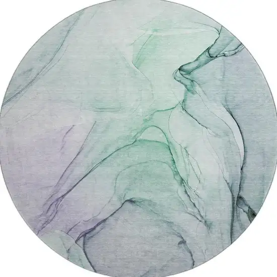 8' Blue And Green Abstract Washable Round Rug With UV Protection Photo 3