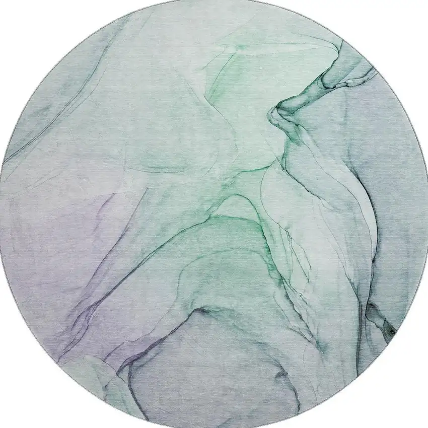 8' Blue And Green Abstract Washable Round Rug With UV Protection Photo 3