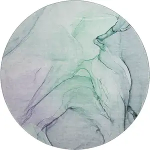 Photo of 8' Blue And Green Abstract Washable Round Rug With UV Protection