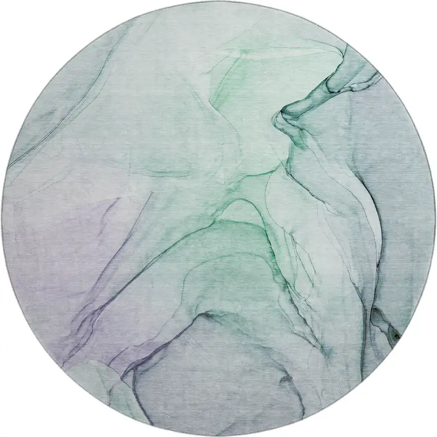 8' Blue And Green Abstract Washable Round Rug With UV Protection Photo 1