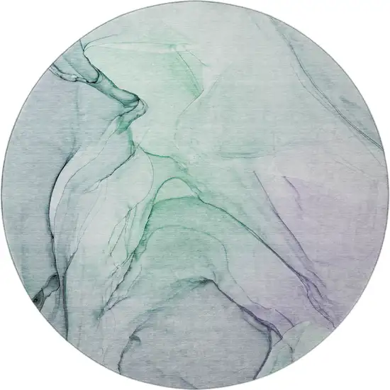 8' Blue And Green Abstract Washable Round Rug With UV Protection Photo 4