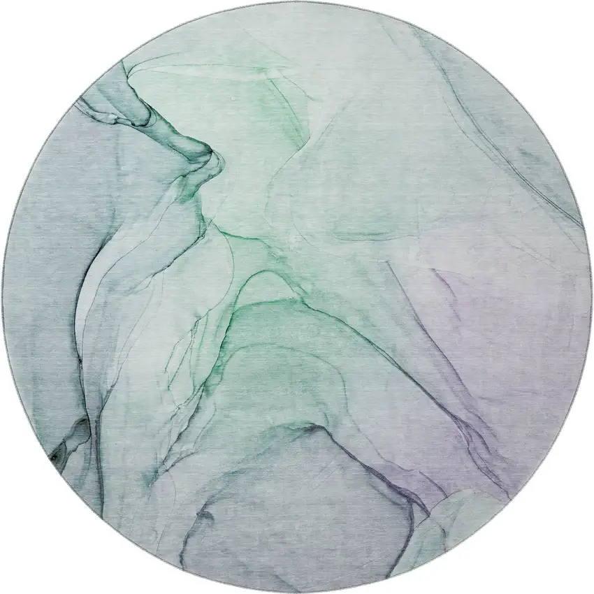 8' Blue And Green Abstract Washable Round Rug With UV Protection Photo 4