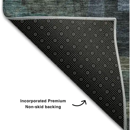 8' Blue And Green Geometric Washable Round Rug With UV Protection Photo 5