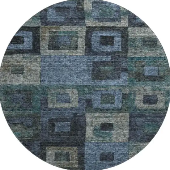 8' Blue And Green Geometric Washable Round Rug With UV Protection Photo 3