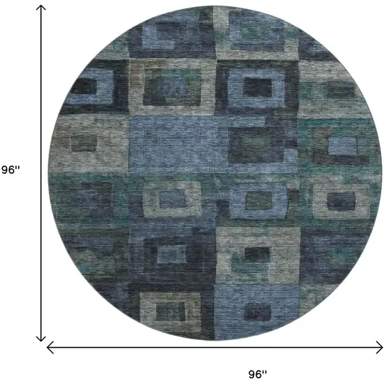 8' Blue And Green Geometric Washable Round Rug With UV Protection Photo 9
