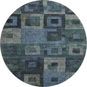 Photo of 8' Blue And Green Geometric Washable Round Rug With UV Protection
