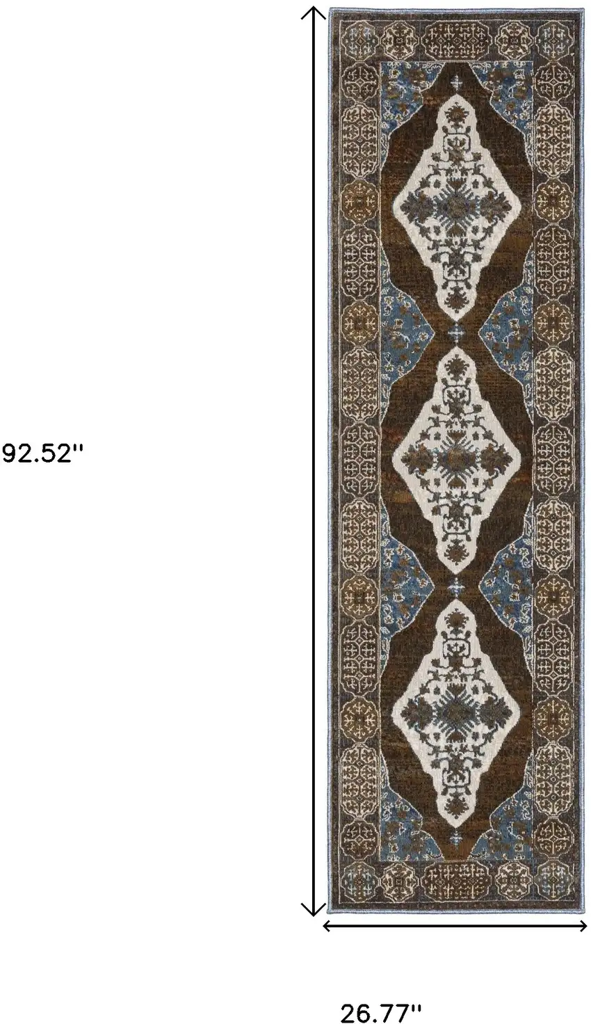 8' Blue And Green Medallion Runner Rug Photo 3