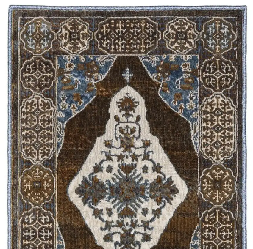 8' Blue And Green Medallion Runner Rug Photo 4