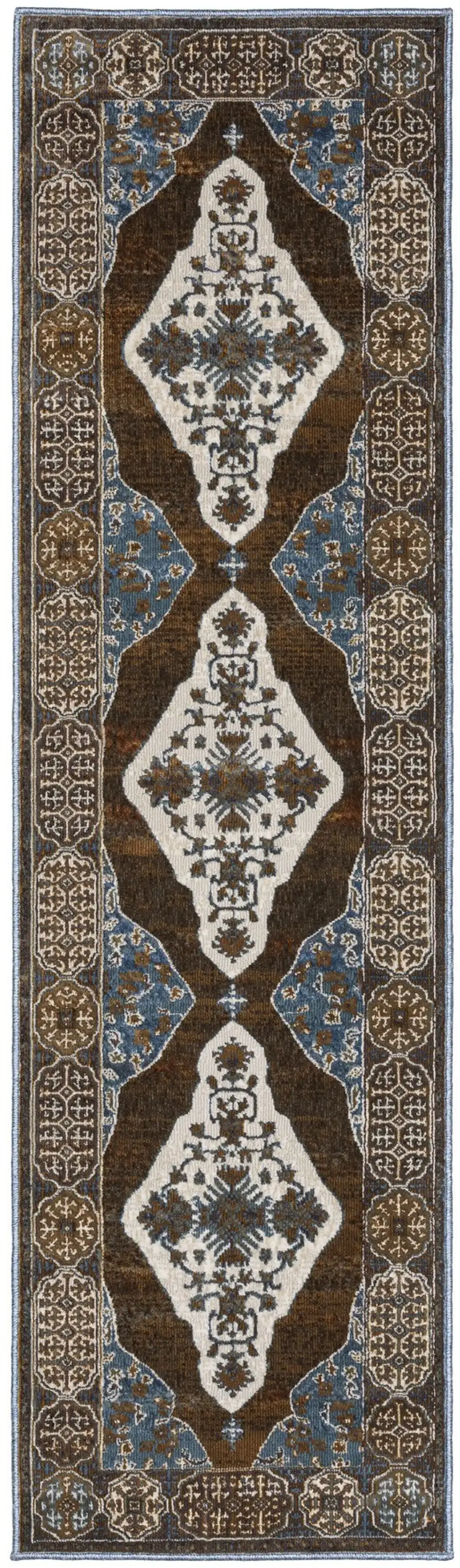 8' Blue And Green Medallion Runner Rug Photo 2