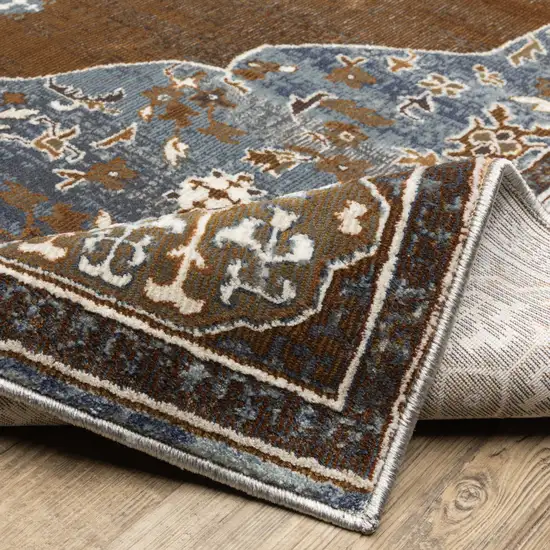 8' Blue And Green Medallion Runner Rug Photo 9