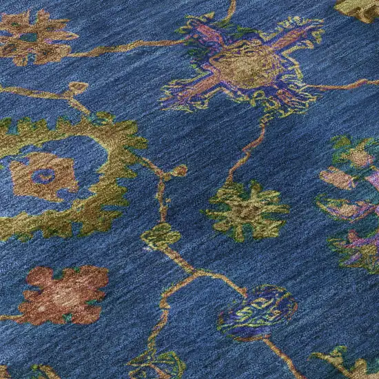 8' Blue And Green Oriental Washable Round Rug With UV Protection Photo 7