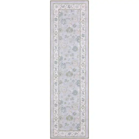7' Blue And Green Oriental Washable Runner Rug Photo 2