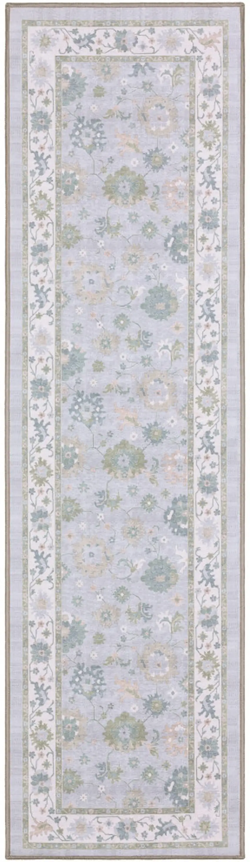 7' Blue And Green Oriental Washable Runner Rug Photo 2