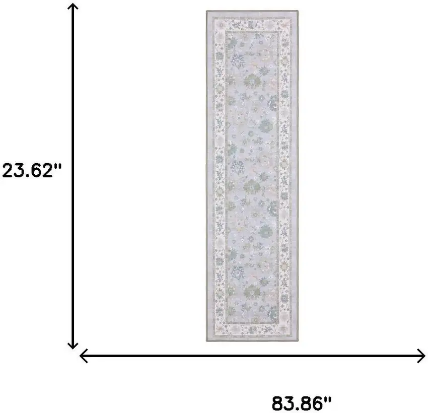 7' Blue And Green Oriental Washable Runner Rug Photo 8