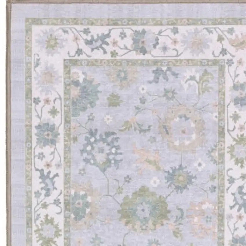 7' Blue And Green Oriental Washable Runner Rug Photo 3