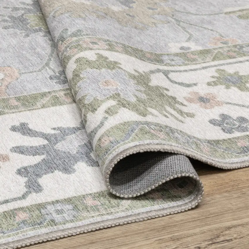7' Blue And Green Oriental Washable Runner Rug Photo 7