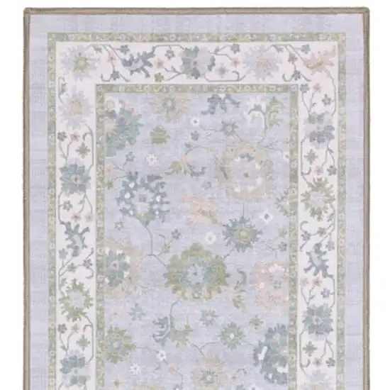 7' Blue And Green Oriental Washable Runner Rug Photo 4