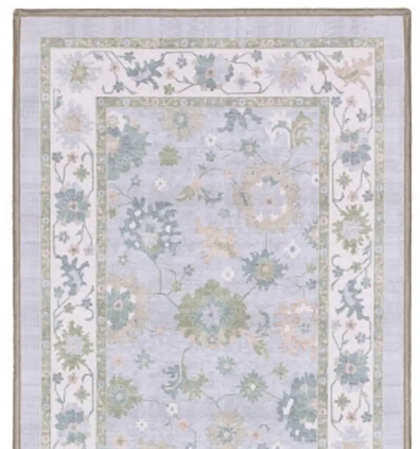 7' Blue And Green Oriental Washable Runner Rug Photo 4