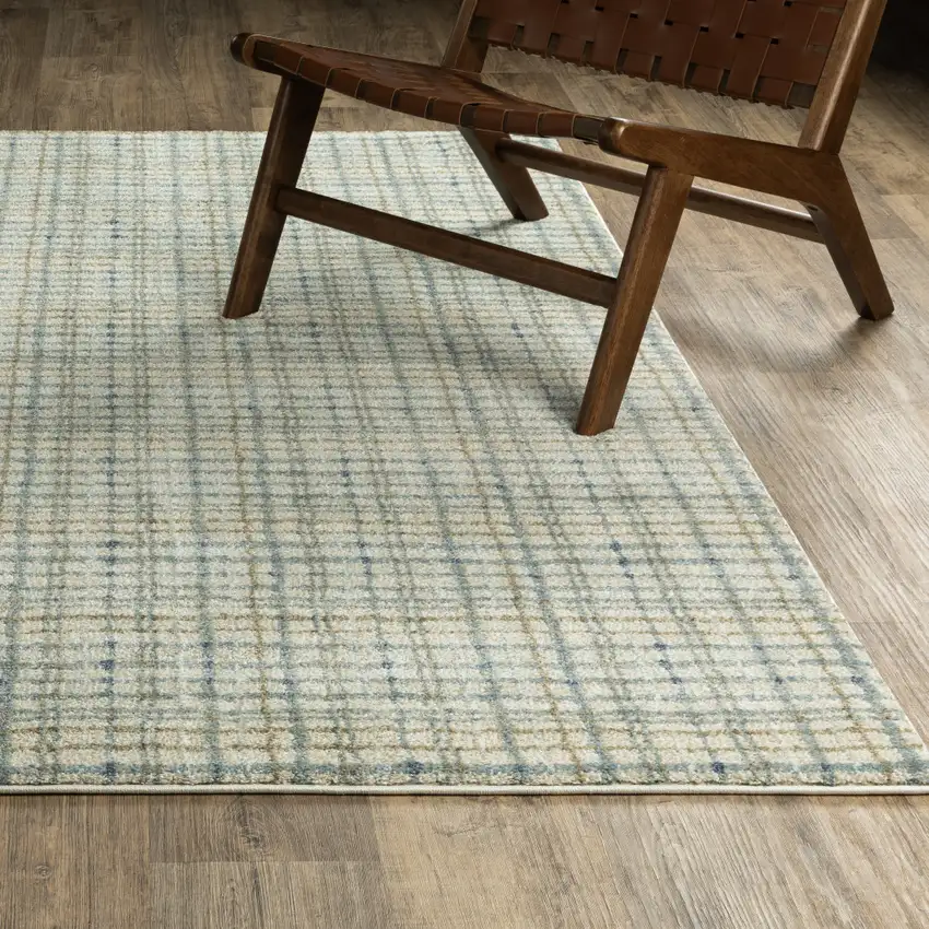 7' Blue And Green Plaid Runner Rug Photo 5