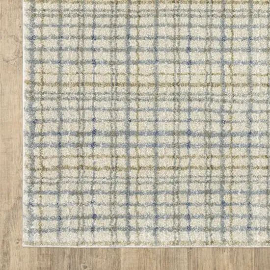 7' Blue And Green Plaid Runner Rug Photo 9