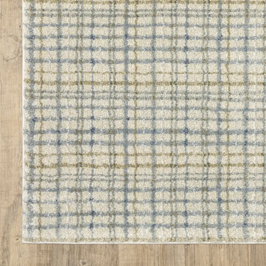 7' Blue And Green Plaid Runner Rug Photo 9