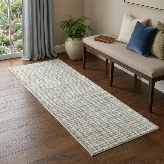 7' Blue And Green Plaid Runner Rug Photo 1